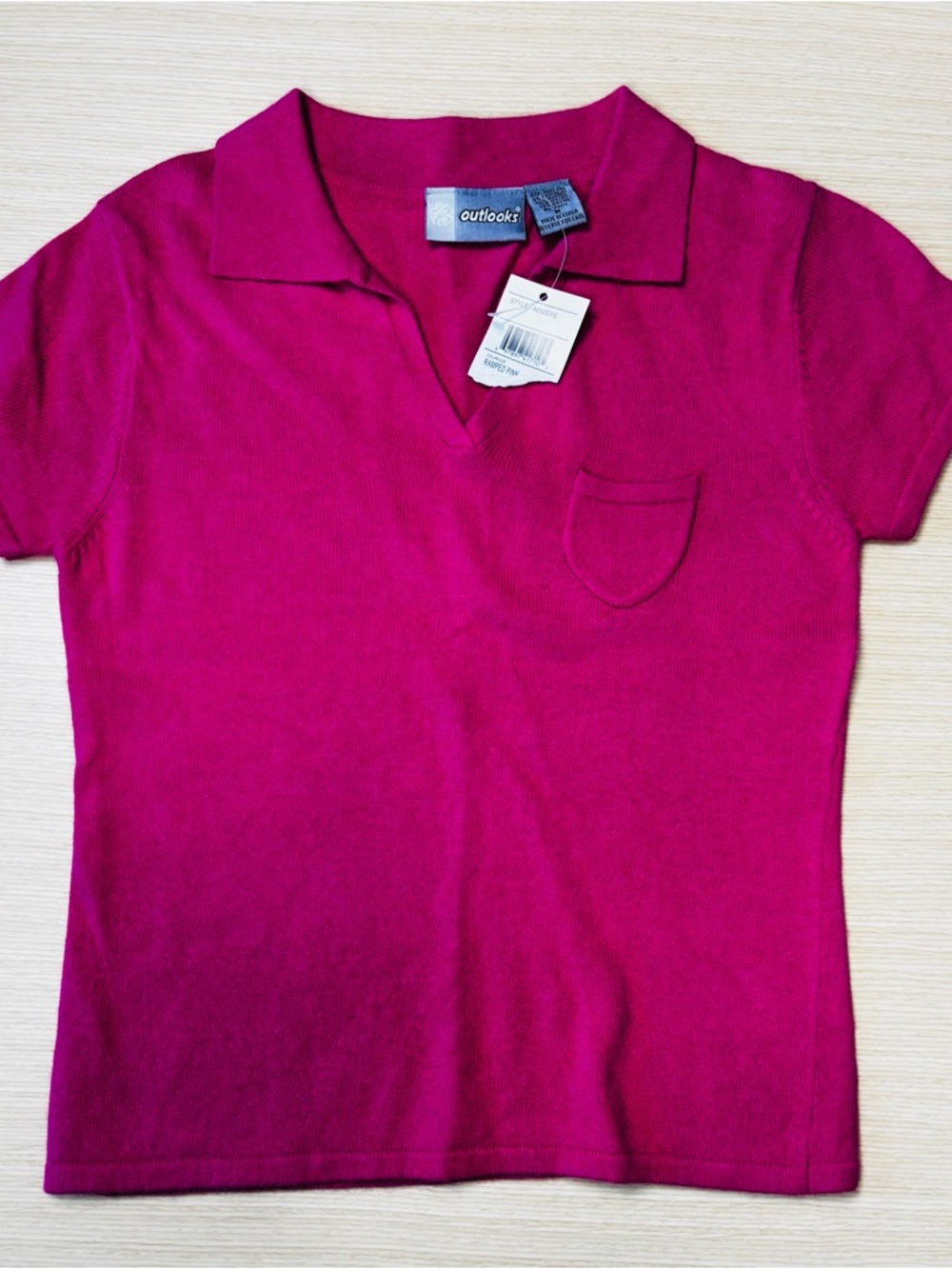 Outlooks Women’s Cashmere Angora Short-Sleeve Polo “Ramped Pink” Fuchsia Sz M